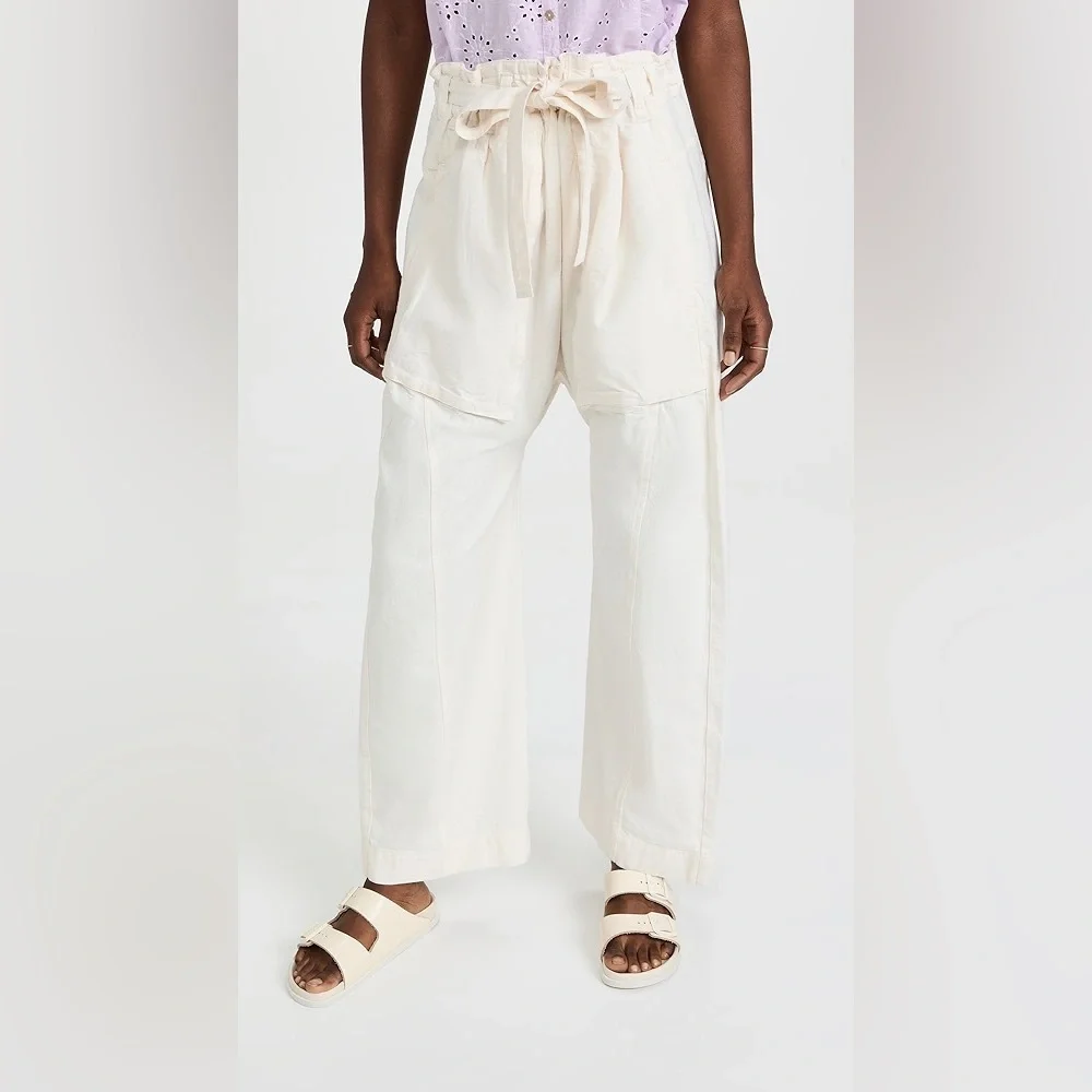 NWT Free People Sky Rider Cotton-Linen Blend Straight Leg Pants in Ecru Sz L - Picture 9 of 13